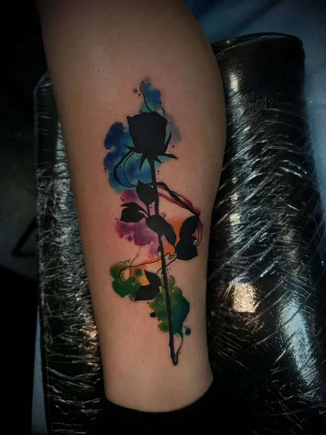 Watercolor rose tattoo by Alex
